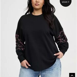 Torrid Black Sweatshirt with Pink Floral Sleeves